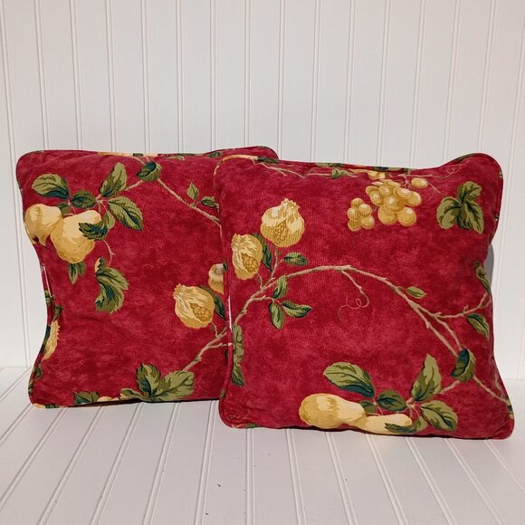 WAVERLY Throw Pillows Mistral Red Yellow Fruit Grapes Pillow Pair Vintage 17 in - Picture 1 of 8